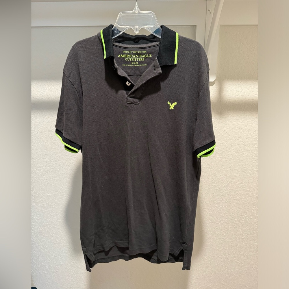 American Eagle Grey Athletic Fit Polo